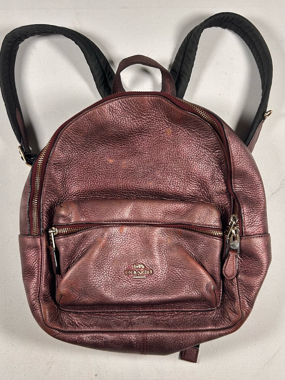 Coach 39196 Medium Charlie Leather Backpack Purse Rose Red Distressed See Pics